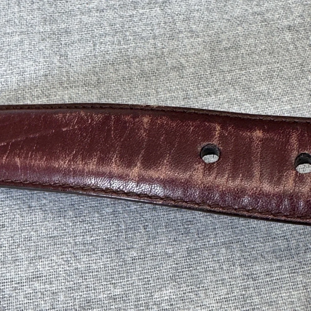 Polo Ralph Lauren Mens Burgundy Italian Leather Belt Size 36 Silver Logo Plaque